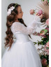 White Eyelash Lace Tulle Long Flower Girl Dress